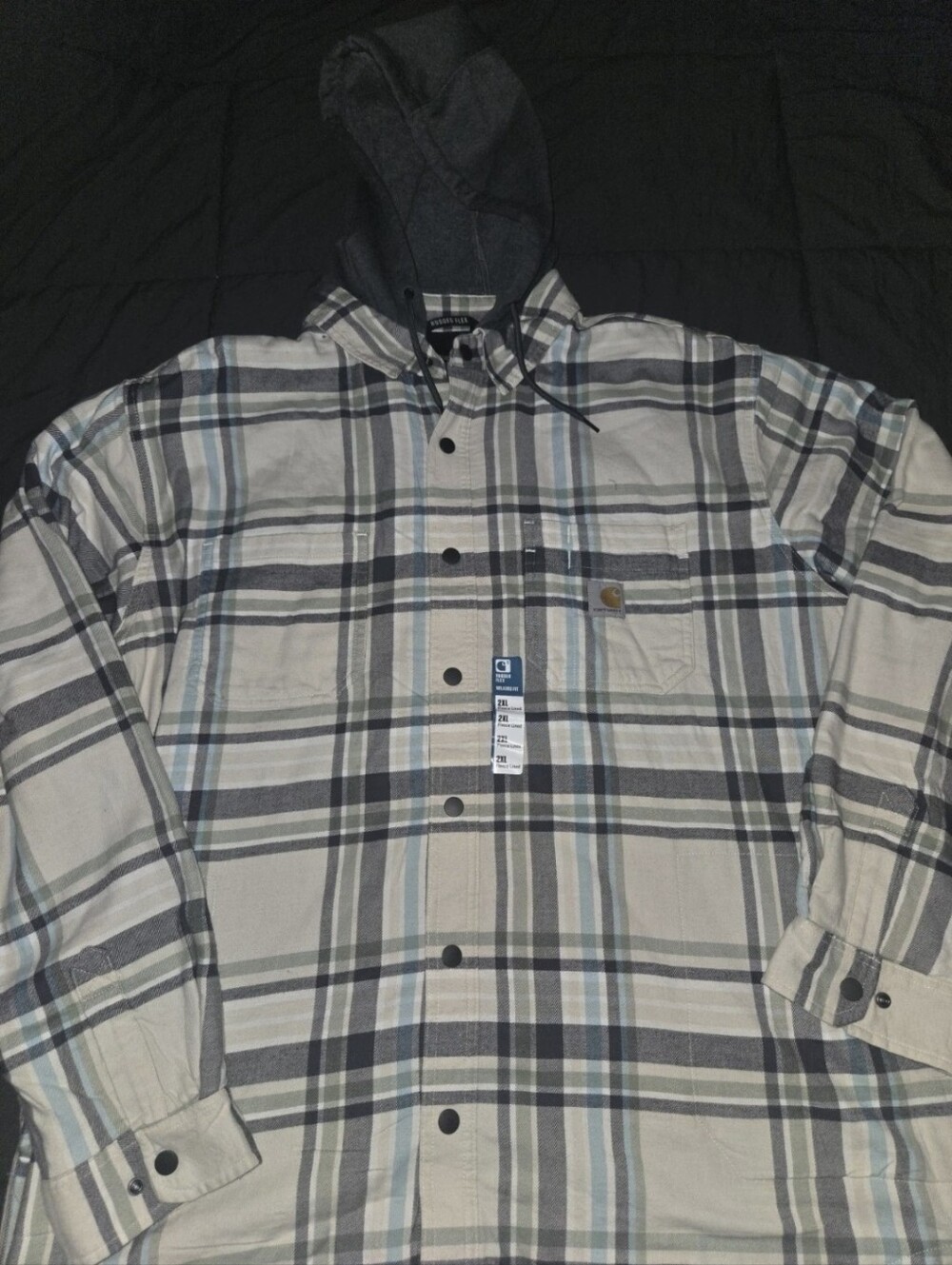 Carhartt Men’s Hooded Plaid Button-Down Shirt Jacket — Beige, Gray, Blue